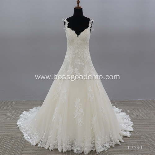 Sexy Sweetheart Luxury Spaghetti Strap Sleeveless Wedding Dress Bridal Gown Lace up Big Puffy Chapel Train